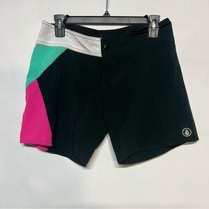 Volcom Black, Pink, and Green Athletic Shorts